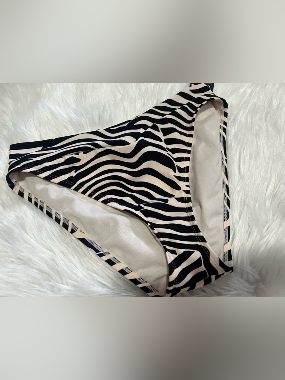 Women’s Zebra Print Bikini Bottom - Black & Cream